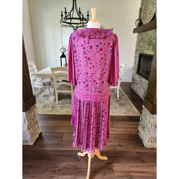 Vintage 80s Judi Michael 2 piece pleated skirt set Flapper Mixed Print Ruffle - Picture 7 of 11